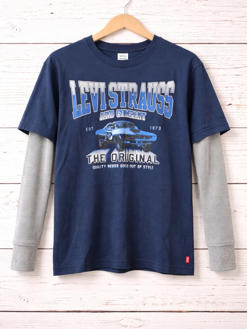 Levi’s Kids Size L 12-13 Blue Graphic Layered Long Sleeve Shirt NWT